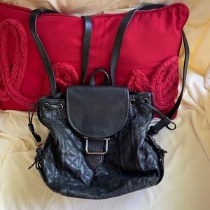 Mazzini Black Embroidered Leather Backpack